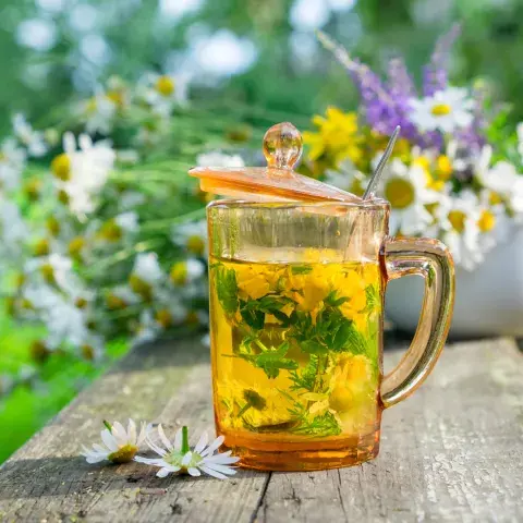 Kräutertee Teeglas Kamille Lavendel