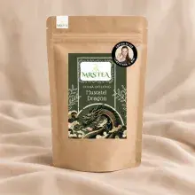 Muscatel Dragon Oolong Tee Mrs. Tea, grünes Etikett, brauner Kraftpapierbeutel, chinesischer Drache