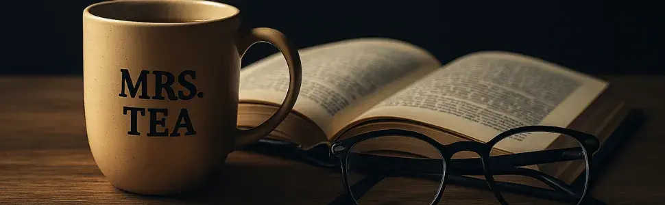 Mrs tea Tasse Tee, Buch, Brille
